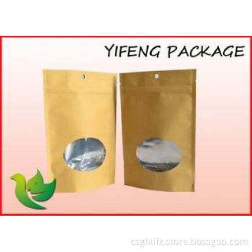 Oval Window Foil Lined Kraft Paper Bag With Zipper For Snac